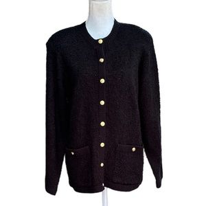 Vintage Kerri & Kelsey Black Bouclé Cardigan Jacket with Gold Buttons